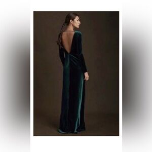 Jenny Yoo × BHLDN Ryland green velvet long sleeve maxi Dress